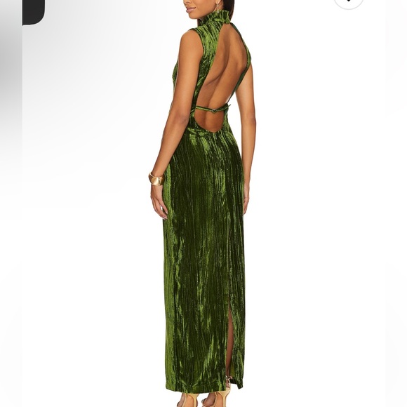 Crinkled Velvet Backless Dress in Juniper Green - Picture 2 of 9